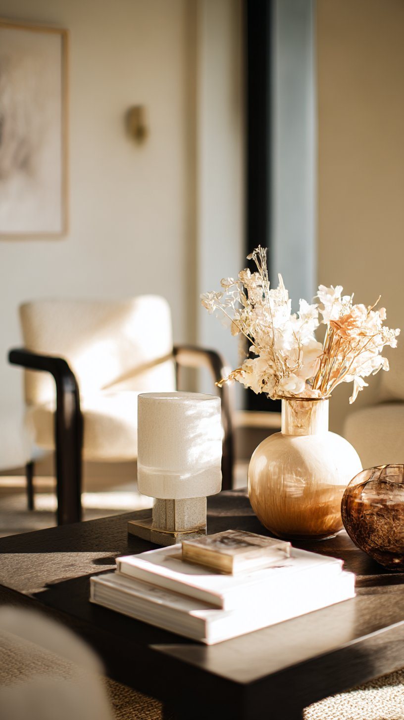 Airbnb cleaning turnover — a London dining table prepared between guests with fresh white flowers and brass candle holders.